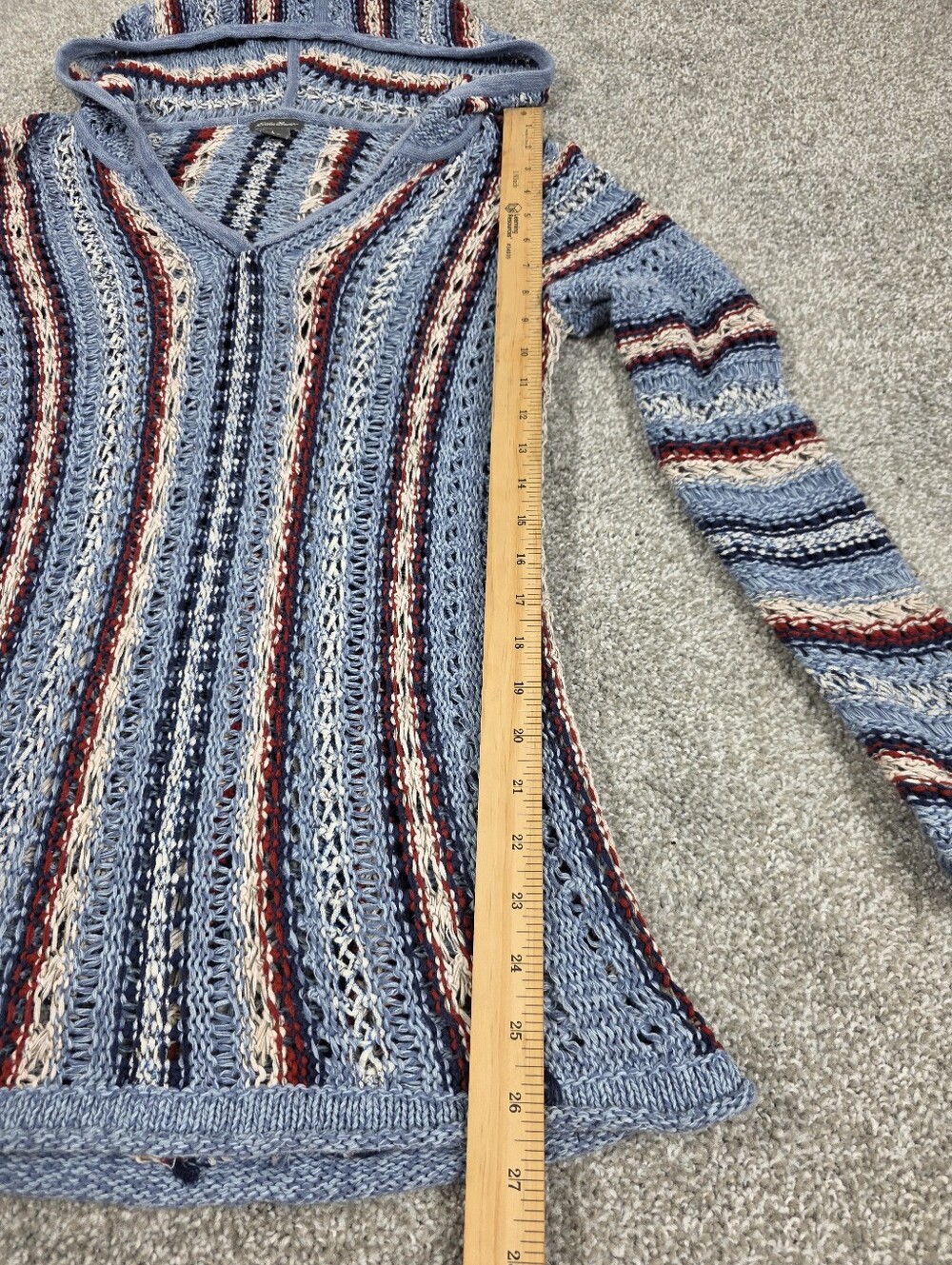 Eddie Bauer Striped Hooded Knit Sweater in Light Blue, Red, Navy, Cream - Picture 8 of 13